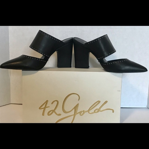 42 Gold Womens Figaro Mule Shoes Black Leather - Picture 7 of 9